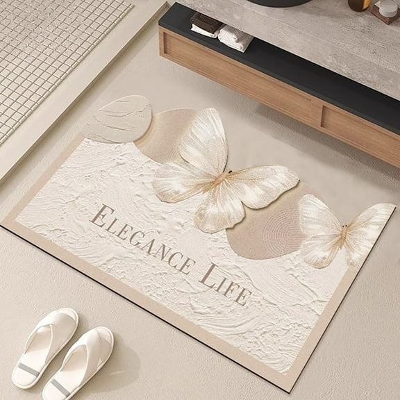 Safe Retro Butterfly Diatomite Non Slip Rug, Realistic Pattern Non-Slip Absorbent Mat, Vintage Quick Dry Absorbent Door Mat, Easy to Clean Absorbent Rug for Living Room Bedroom Kitchen, Bathroom