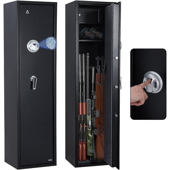 Safe for Rifles or Pistols, 5-6 Large Security Cabinet Safe with Removable Shelf and Pistol Rack, Biometric & Digital Keypad Access, Thickened Steel Anti-Theft Rack for Home, Office