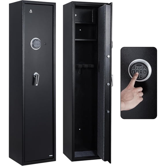 Safe for Rifles & Pistols. Extra Large Digital Locking Cabinet with Removable Shelf. Pistol Rack. Quick Access Long Storage. Thick Steel Anti-Theft Security Safe for Home. Office