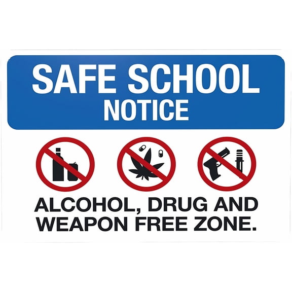 Safe School Notice Alcohol Drug And Weapon Free Zone Warning Sign - 8"x12" Security Safety Metal Sign, Vintage Caution Poster for Business Office Home Street Road, School Zone
