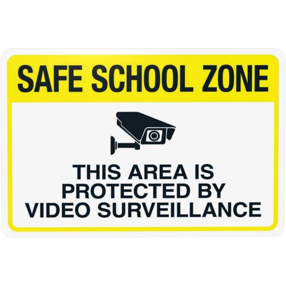 Safe School Zone This Area Is Protected By Video Surveillance Warning Sign, Security Safety Metal Signs, Caution Wall Decor for Business Office Home Street Road Custom Use 12 x 8 Inch