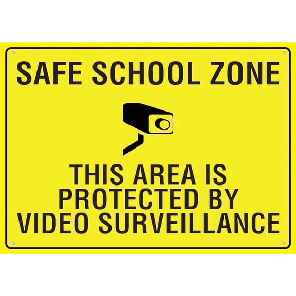 Safe School Zone Surveillance Warning Tin Sign, Durable Metal Wall Decor for School Yard, Campus Security Alert Sign, 8x12 Inch