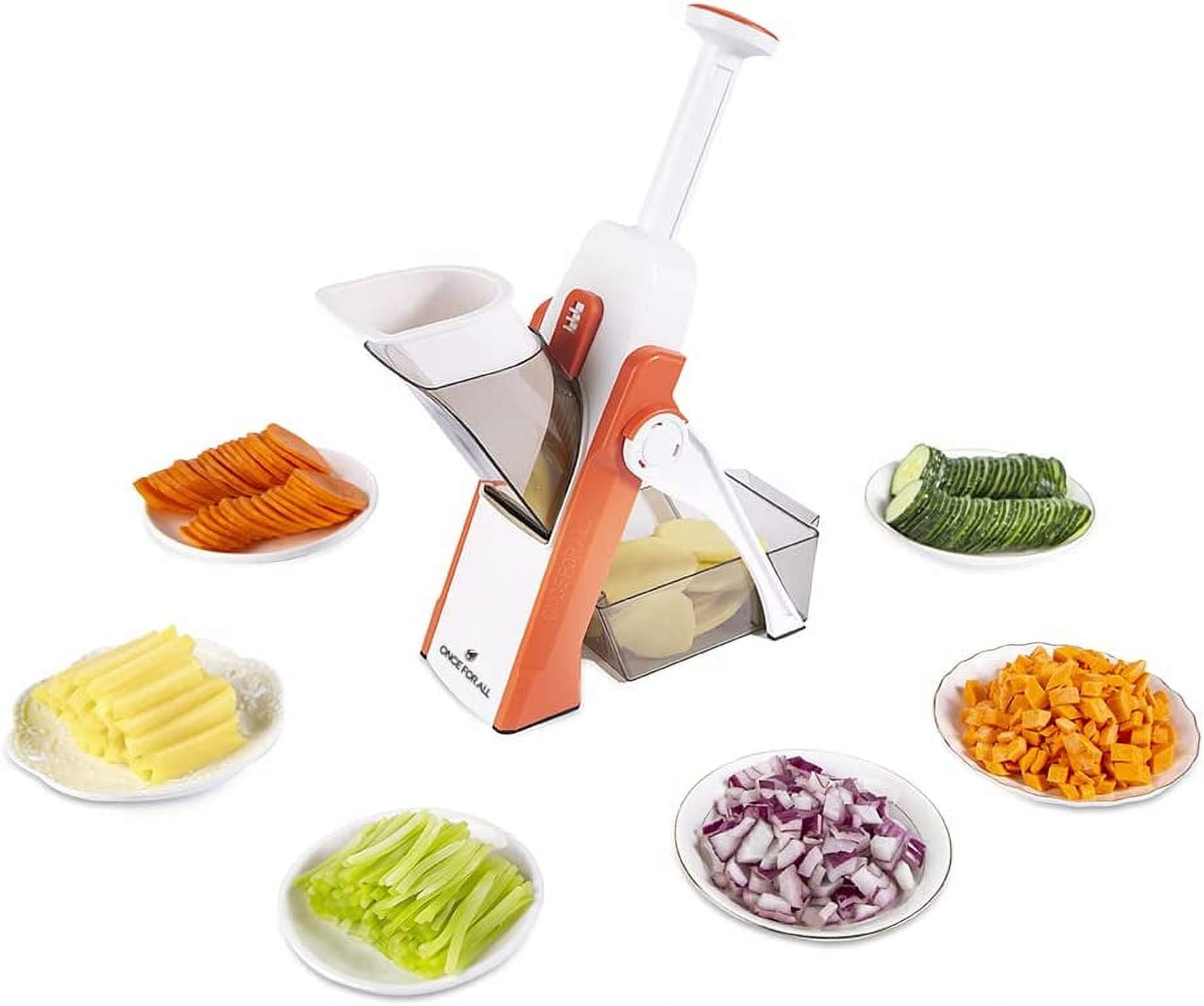 Safe Slicer 5 in 1 Vegetable Chopper Food Potato Cutter, Strips Julienne Dicer Adjustable Thickness 0.1-8 mm Kitchen Chopping Artifact Fast Meal Prep (Gray)