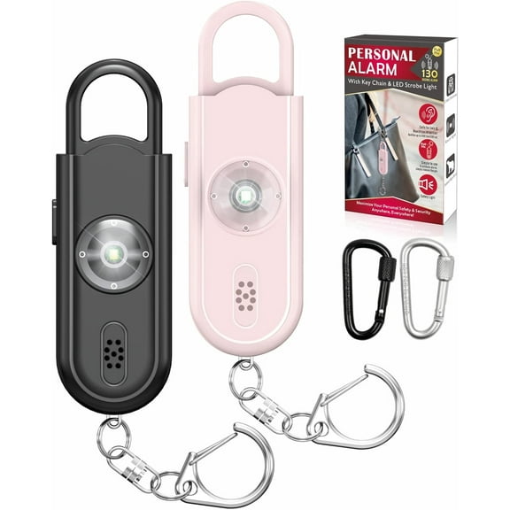 Safe Sound Personal Alarm, 2 Pack 130 dB Loud Siren Song Emergency Security Alarm Keychain with Strobe LED Light, Safety for Women, Men, Children, Elderly