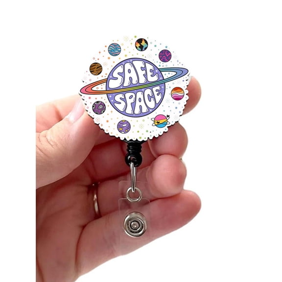 Safe Space Acrylic Badge Reel: LGBTQ Ally Pride Flag