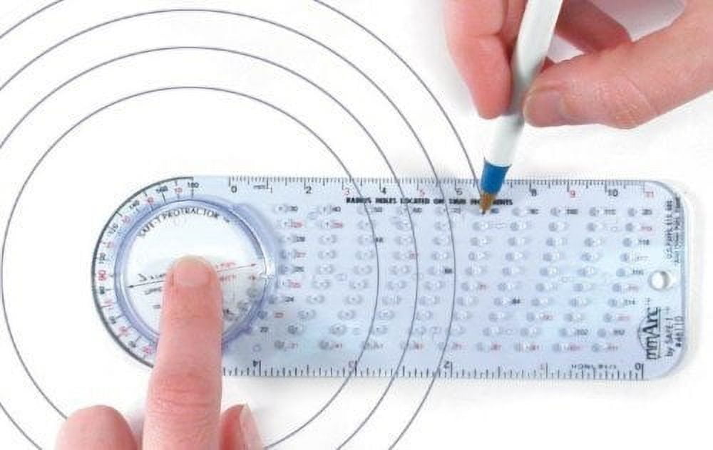 Safe-T 46110 mmArc Protractor Compass Plus, 15.8 cm long, Semicircular side with rotating disc inset on one edge, Creates Circles from 10mm radius to 120mm radius on 1mm radius increments