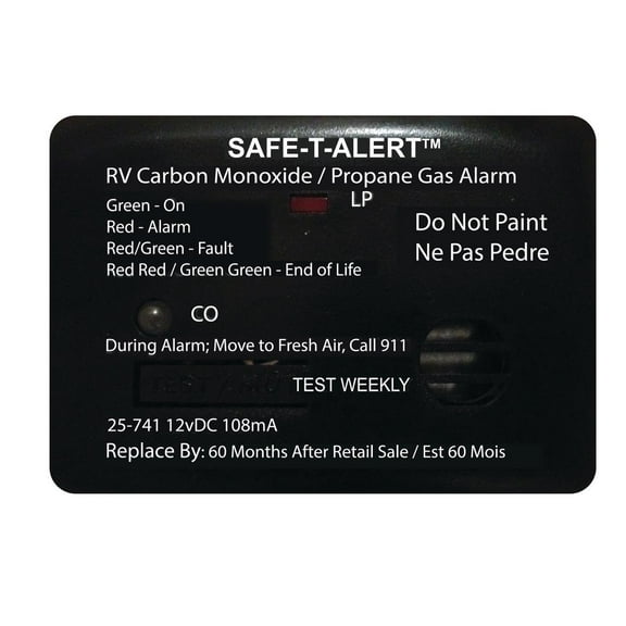 Safe-T-Alert 25-741-BL Mini Dual LP/CO Alarm - 12V, 25 Series Surface Mount, Black