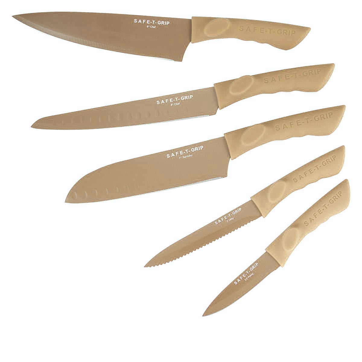 Restored Safe-T-Grip 11-piece Knife Set with Sharpener Taupe
