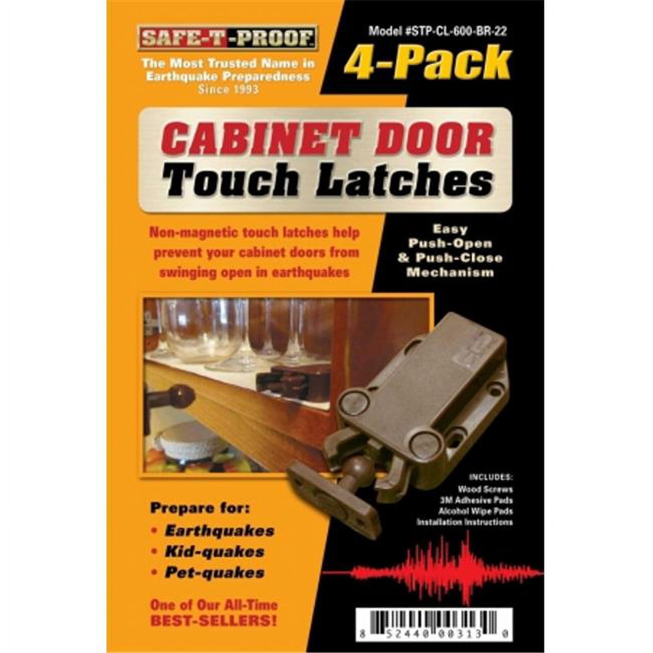 Safe-T-Proof Disaster Preparedness push latch brown Cabinet Door Touch ...