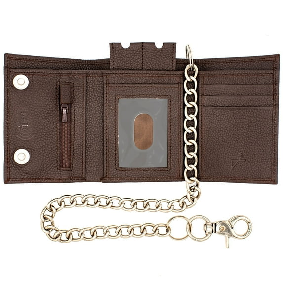 J.T.C RFID Blocking Leather Trifold Chain Wallet with Keychain for Men, Safety Snap Closure and Zip Pocket