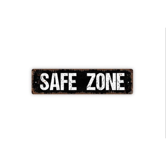 Safe Zone Sign - Relax Zen Den Safety Home Sweet Home Rustic Street Metal Aluminum Sign or Door Name Plate Plaque - Size: 16 x 4 Inches