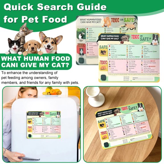Safe and Toxic Foods Chart for Dogs/Cats Fridge Magnet Waterproof Humidity Resistant Pet Safety Chart Canine Nutrition Guide for Dogs/Cats Owners