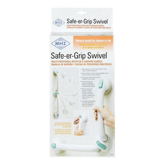 Safe-er-Grip Suction Cup Swivel Bathtub & Shower Assist Grip Bar Safety Handle with Multi Directional Swivel for perfect angle
