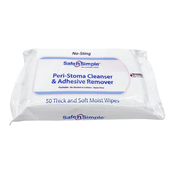 Safe n Simple Peri-Stoma Adhesive Remover Wipes, 5 x 7 Inch, 50 Count, 4 Pack