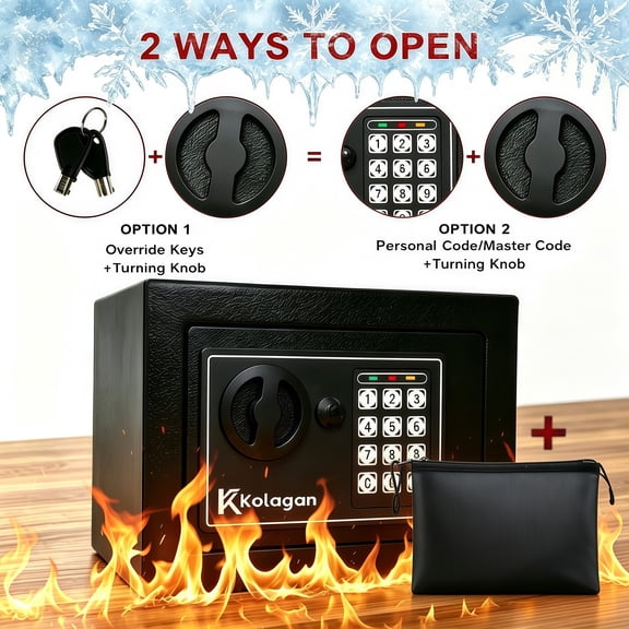 Safe small steel safe lock box, equipped with a password keypad and key, black in appearance, suitable for homes, dormitories, apartments, and offices