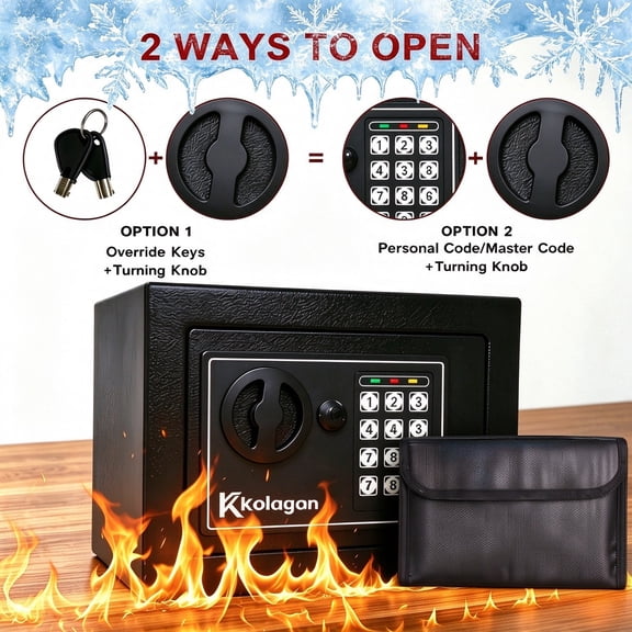 Safe small steel safe lock box, equipped with a password keypad and key, black in appearance, suitable for homes, dormitories, apartments, and offices