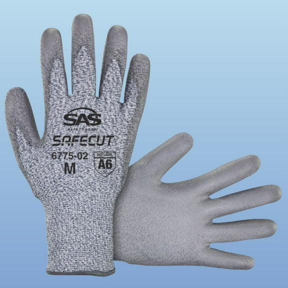SafeCut Cut Resistant Safety Gloves | 13 Gauge High Performance Polyethylene Knit, Polyurethane Coated Palm Grip | A6 Cut Level Work Gloves | Size Small