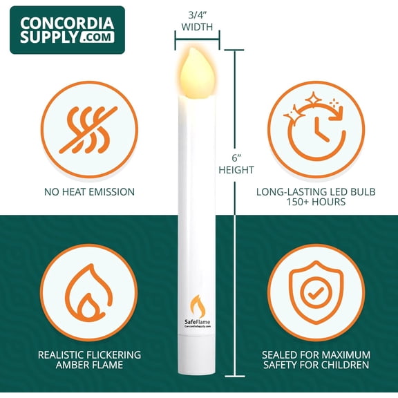 SafeFlame LED Candlesticks - Amber Flicker, Pack of 25