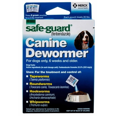 SafeGuard Panacur (fenbendazole) K9 Dogs 20 lbs. 2gm 3-Pack dose All Wormer
