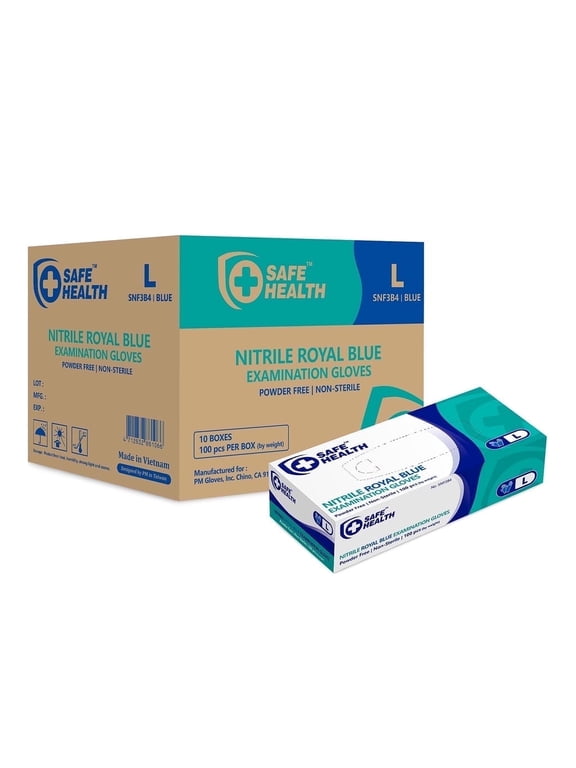 SafeHealth Nitrile Exam Gloves, Latex-Free & Powder-Free, 4 Mil Royal Blue Disposable Gloves, Medical Grade with Textured Fingertips, Case of 1000 for Healthcare, Food Handling & Cleaning