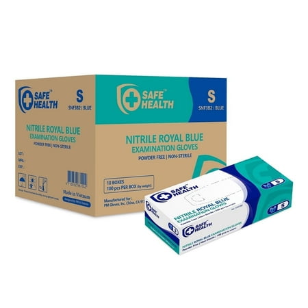 SafeHealth Nitrile Exam Gloves, Medium, Latex-Free & Powder-Free, 4 Mil Royal Blue Disposable Gloves, Medical Grade with Textured Fingertips, Case of 1000 for Healthcare, Food Handling & Cleaning