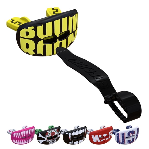 SafeJawz Lip Guard, Football Mouth Guard with Detachable Strap, Adults and Junior (Black Fangz)