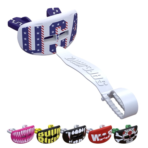 SafeJawz Lip Guard, Football Mouth Guard with Detachable Strap, Adults and Junior (Black Fangz)