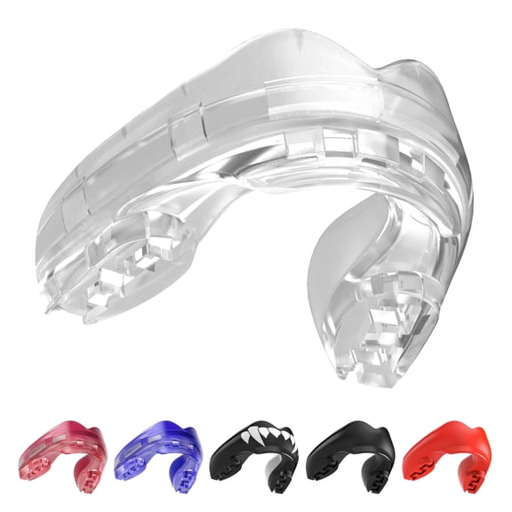 SAFEJAWZ Sports Mouth guard for Braces, One Size Re-Mouldable Mouthguard with Case (Clear)