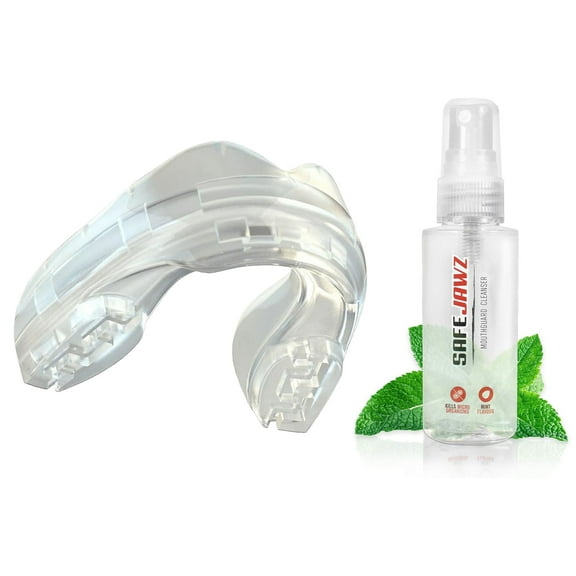 SafeJawz ORTHO Sports Mouth Guard for Braces with Case and Disinfectant Spray Bundle Kit for Basketball, Football, MMA, Hockey, Wrestling - Clear