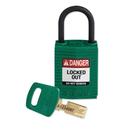 Lockout Padlock, Keyed Different, Nylon, Green, 1 in Shackle Height, 1 1/4 in Body Width