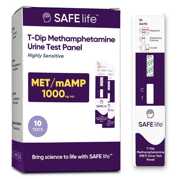 SafeLife - Methamphetamine Urine Drug Test Dip Card, At-Home Test Kit, 1000 ng/ml Cutoff Level, OTC Use - 10 Pack