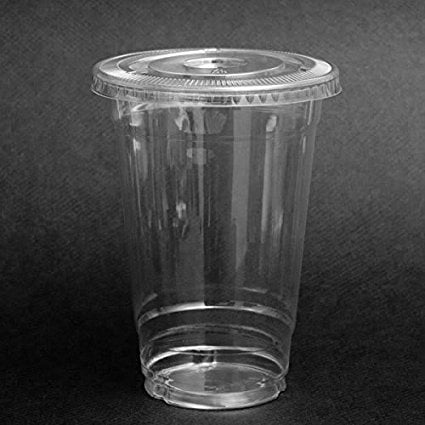 SafePro 100 Sets 20 oz Plastic CLEAR Cups with FLAT Lids for Iced Coffee Bubble Boba Tea Smoothie