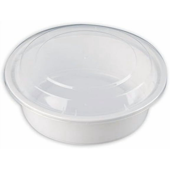MC729W(50PCS) 32 oz. White Round Microwavable Container with Clear Lid