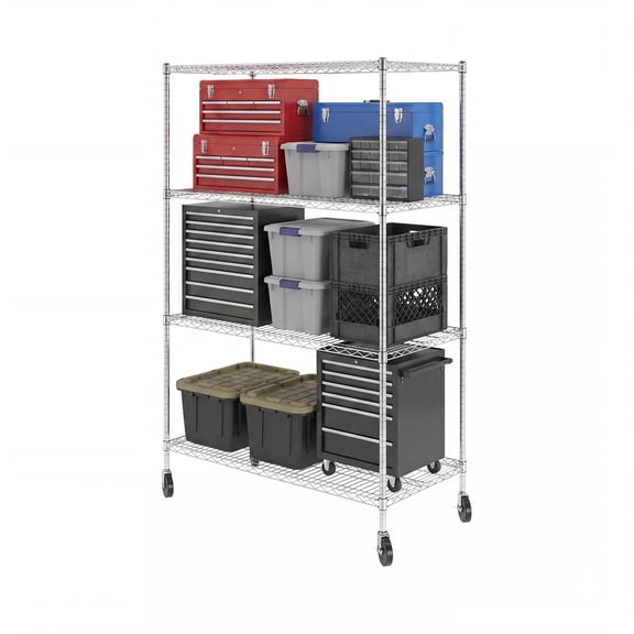 SafeRacks NSF Certified 4-Tier Steel Wire Shelving with Adjustable Shelves and Wheels - 2000 lb Capacity - 48" x 24" x 72"