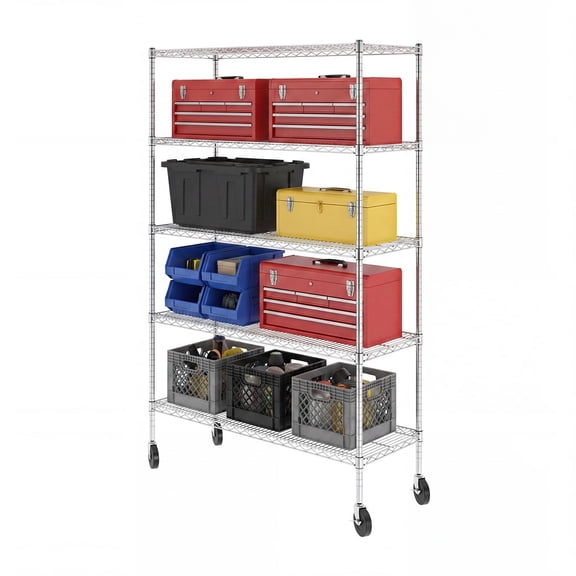 SafeRacks NSF Certified 5-Tier Steel Wire Shelving with Adjustable Shelves and Wheels - 2500 lb Capacity - 48" x 18" x 72"