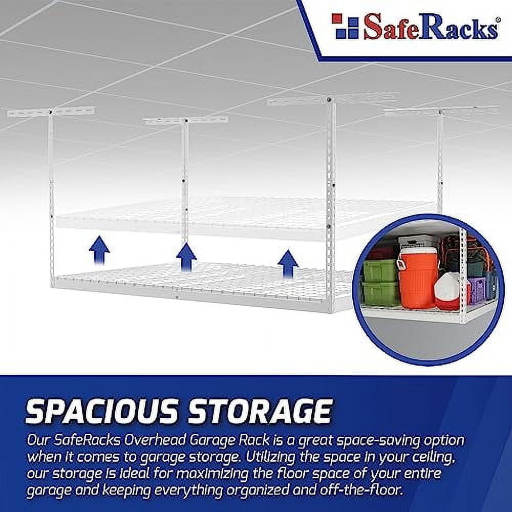 SafeRacks Overhead Garage Storage Rack - Heavy Duty Racks for Garage with 400 lb Capacity, Easy Garage Shelving, Adjustable Storage Rack, Ceiling Mount Storage Shelves 3x6 White (2