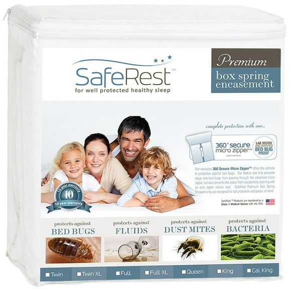 SafeRest Premium Box Spring Encasement - 100% Waterproof, Bed Bug Proof, Hypoallergenic, 360 Secure Micro Zipper, Queen