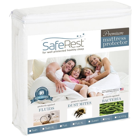 SafeRest Premium Hypoallergenic Waterproof Mattress Protector, Vinyl Free, King