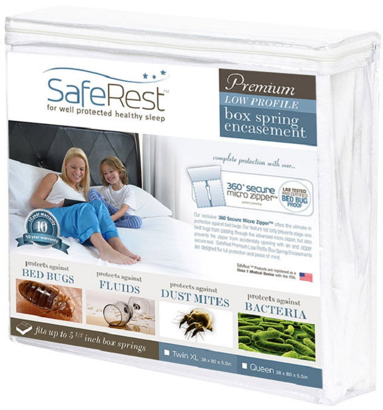 SafeRest Premium Low Profile Thick Box Spring Encasement, Waterproof