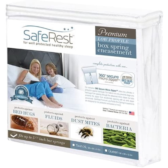 SafeRest Premium Low Profile Up to 5.5" Thick Box Spring Encasement - Waterproof - Breathable, Noiseless and Vinyl Free - Fits Up to 5.5" - Full Size