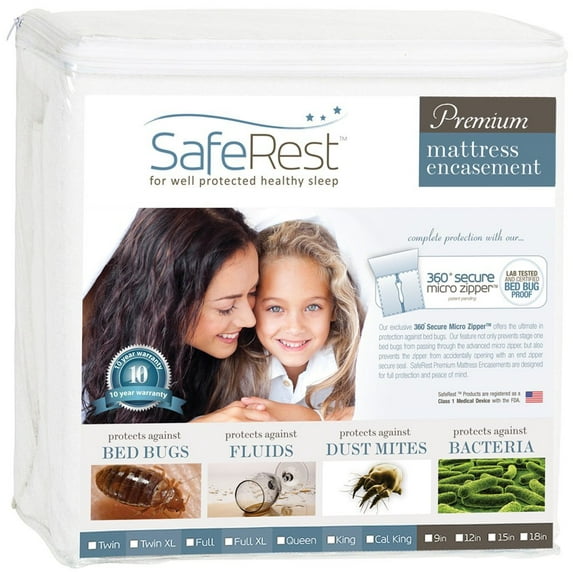 SafeRest Premium Mattress Encasement - 100% Waterproof, Bed Bug Proof, Hypoallergenic, King