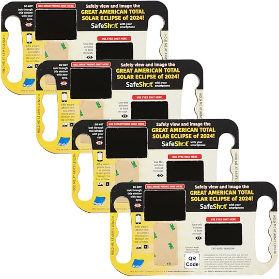 SafeShot(TM) The ISO Safe Solar Observatory for your Smartphone. View solar events with Your Eyes and Record with Your Smartphone, tested ISO Safe - Family 4 Pack