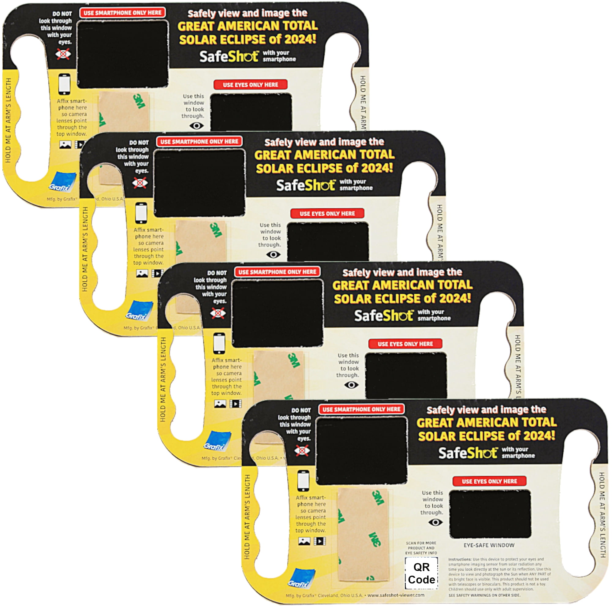 SafeShot(TM) The ISO Safe Solar Observatory for your Smartphone. View solar events with Your Eyes and Record with Your Smartphone, tested ISO Safe - Family 4 Pack