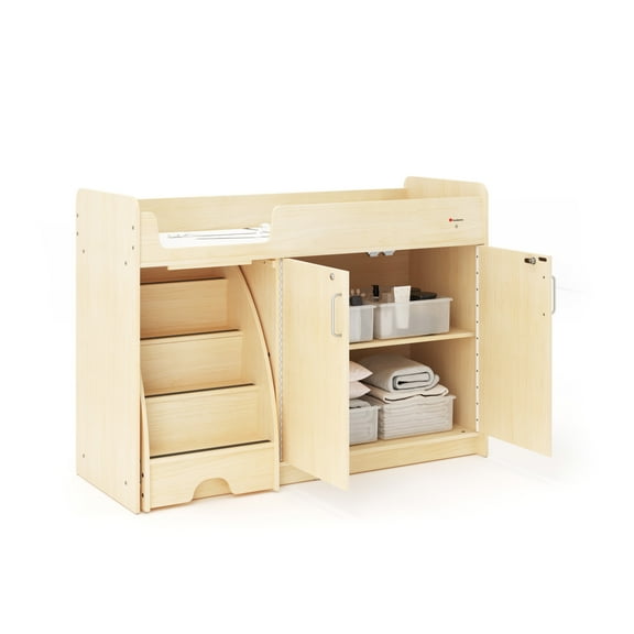 SafeStep Changing Table with Left Stairs - Durable Wood Changing Table for Childcare