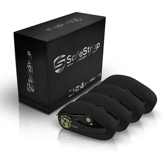 SafeStrap Ratchet Strap - Tie Down Straps with 1600 kg Capacity - 4 or 6 m Long - Set of 4