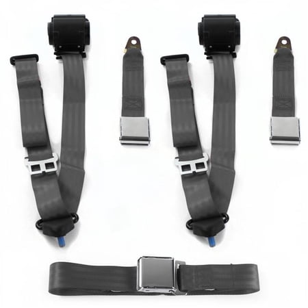 SafeTBoy  3 Point Airplane Retractable Bench Seat Belt Kit with 3 Belts for 1933-1934 Ford Model C, Charcoal
