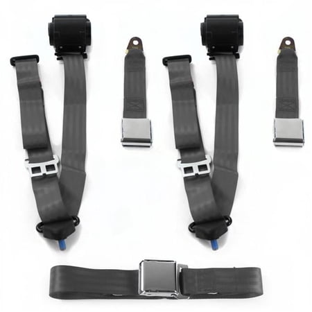 SafeTBoy 3 Point Airplane Retractable Bench Seat Belt Kit with 3 Belts for 1966-1973 Jeep Jeepster, Charcoal