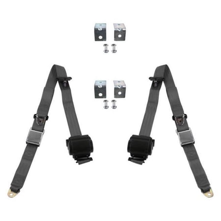 SafeTBoy 3 Point Airplane Retractable Bucket Seat Belt Kit with Bracketry & 2 Belts for 1928-1932 Early Cars, Charcoal