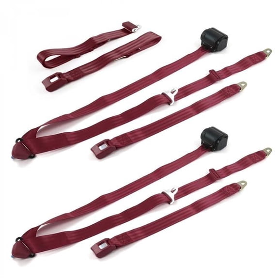 SafeTBoy 3 Point Standard Retractable Bench Seat Belt Kit with 3 Belts for 1946-1961 Desoto, Burgundy