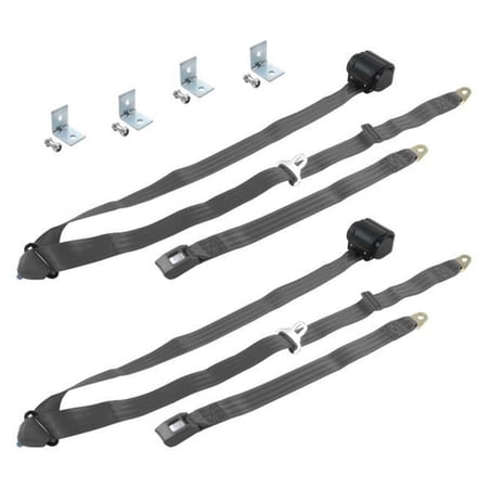 SafeTBoy 3 Point Standard Retractable Bucket Seat Belt Kit with Bracketry & 2 Belts for 1966-1967 Chevy II, Charcoal